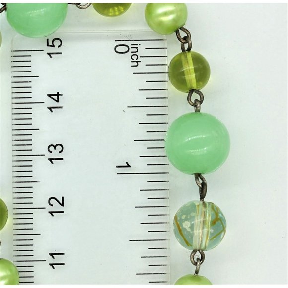 925 STERLING, jadite, pearl, art glass  bead bracelet 7" 16.8 grams - Picture 3 of 4